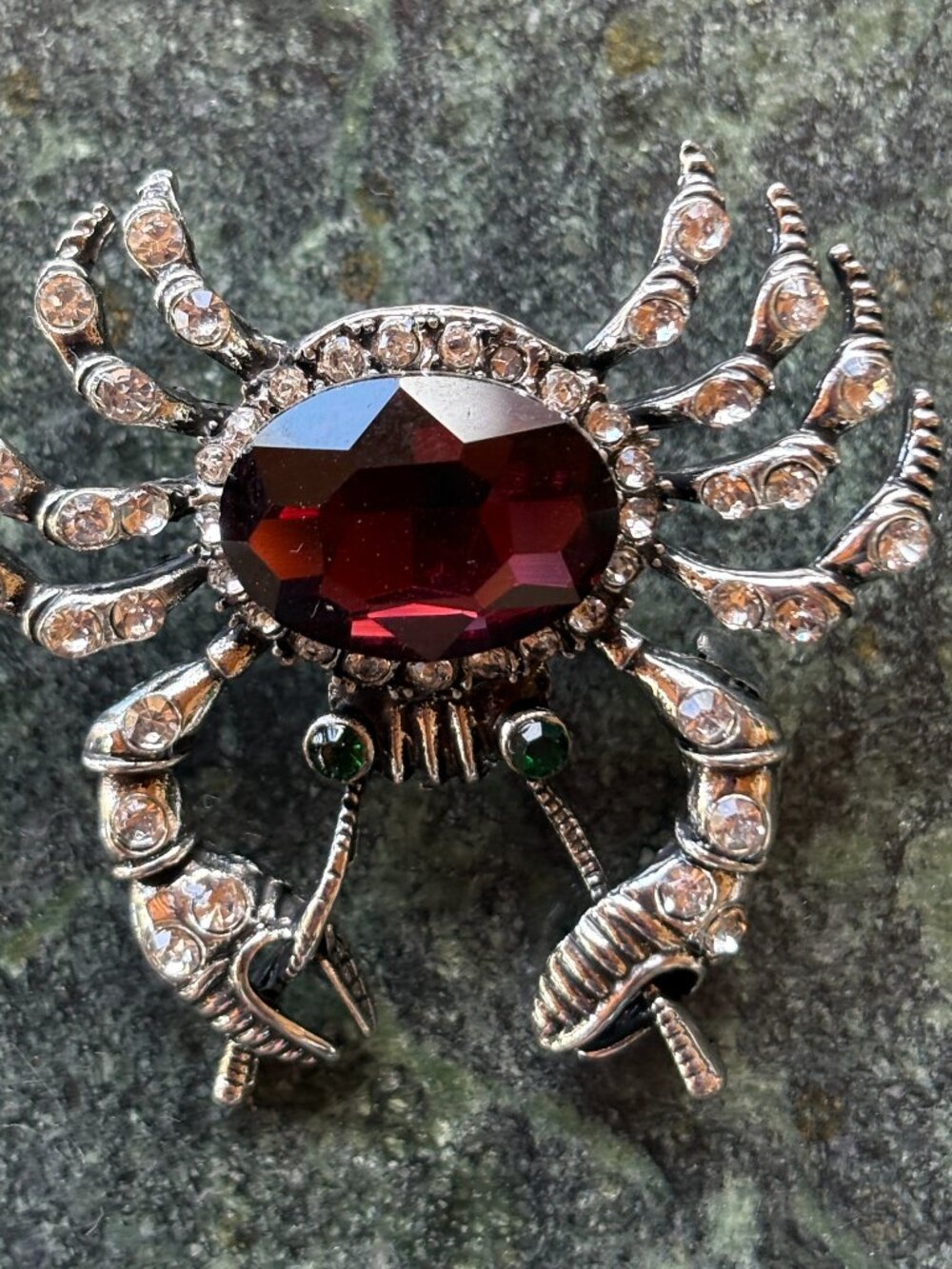Crab Brooch Garnet Colored Stone